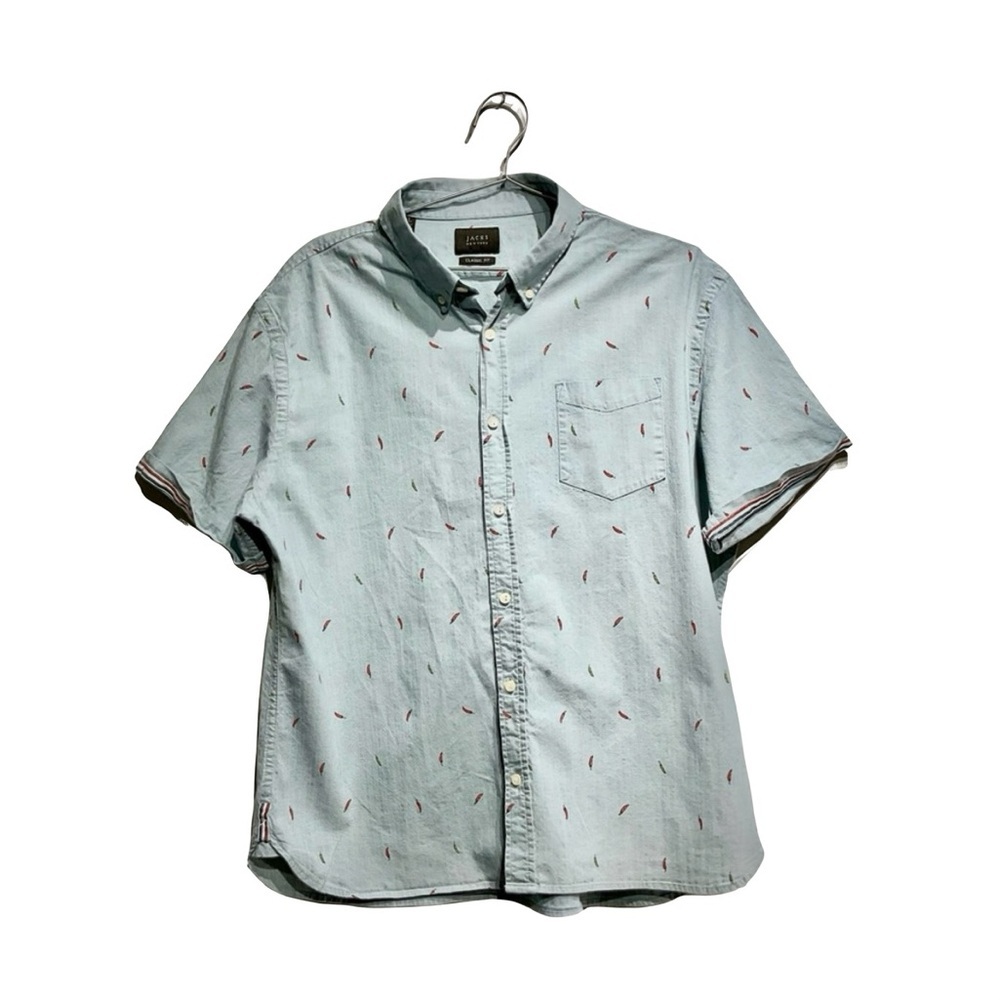 Jachs Blue Casual Button Down Shirt Short Sleeve XL Classic Fit. Peppers